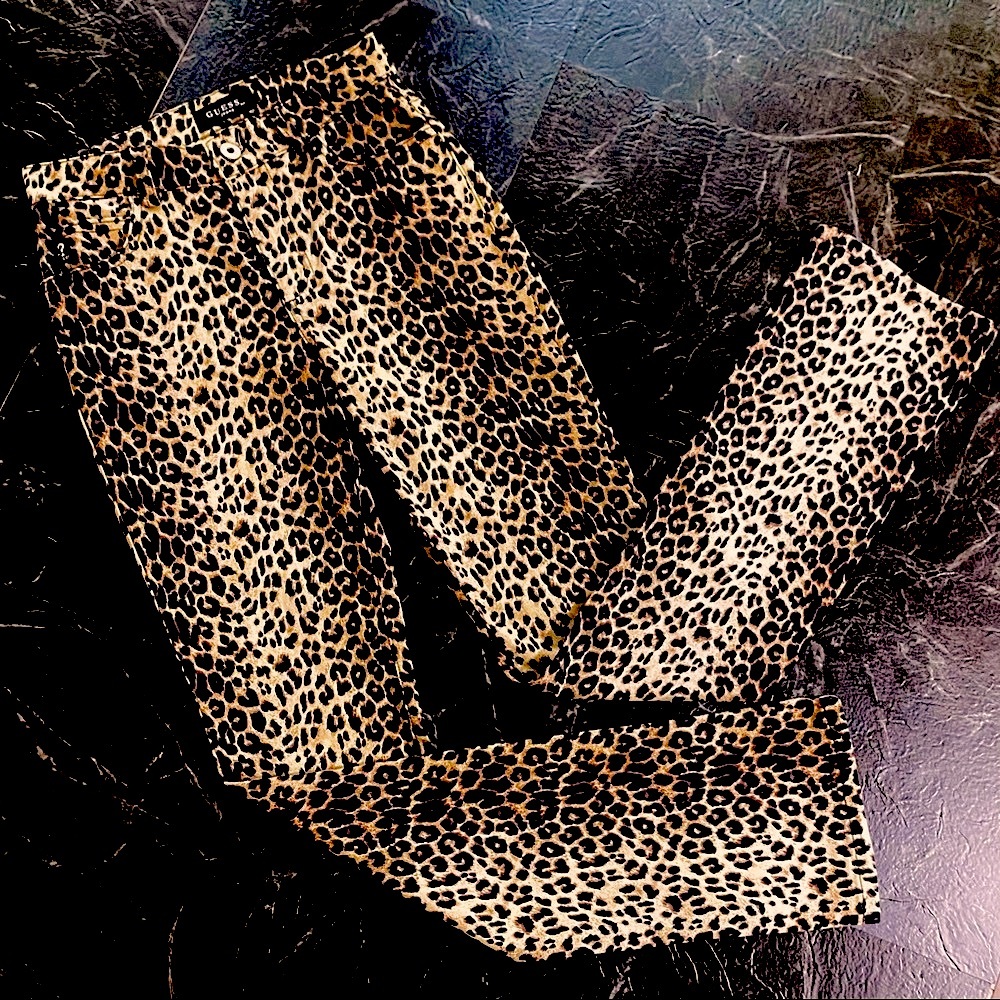 Guess Leopard high rise straight leg jeans